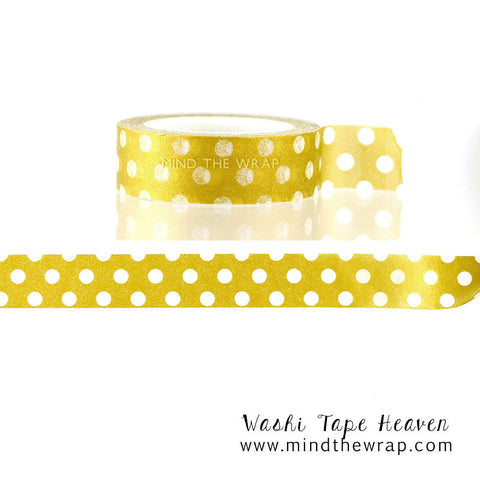 Gold Polka Dots Washi Tape - 15mm x 10 yards - Golden Metallic Glitz for Gift Wrap Favors Papercraft