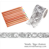 Masté for Coloring Washi Tape - Wide 50mm x 5m - Intricate Animals Design & 10 Colored Pencils Gift Set made in Japan