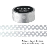 Masté Silver Metallic Japanese Washi Tape with White Polka Dots- 15mm x 7m - Planners Decoration Card-making Gift Wrap