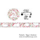 Watercolor "Labels" Japanese Washi Tape - Red Ribbons and Tiny Flowers - 15mm x 10m - Files Photos Planners Decoration