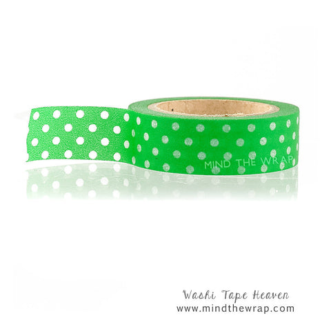 Green Polka Dots Washi Tape - 15mm x 10m - Planners Decoration Scrapbooking Card making Gift Wrap Holiday Crafting