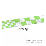 mt fab "Squares" Flocked Washi Tape - 15mm x 3m - Fuzzy Green and Silver Foil Checkerboard