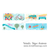 Travel Washi Tape - Wide 38mm x 10m - Hipster Style Bicycle Bus Hot Air Balloons Sail Boats