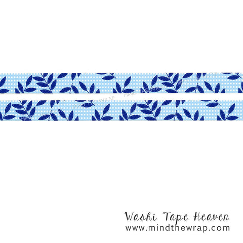 Blue Leaves & Dots Washi Tape - 15mm x 10m - Scrapbooking Planners Decoration Card making Floral Gift wrap