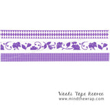 3 rolls - Purple Washi Tape Set - 15mm x 10 yards per roll - Lavender Lilac Harlequin Floral Swirl Grid