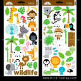 Zoo Animals Stickers - Doodlebug "Zoofari" Cardstock Icon Stickers - Lion Alligator Polar Bear Zebra Giraffe Monkey Elephant