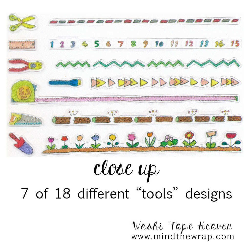 Clear "Tools and Tasks" Planner Stickers - 18 Cute Designs - Die cut Perforated - Garden Trowel Paintbrush Scissors Saw Hammer To Do List