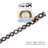 Mod Dots Die-cut Washi Tape - 15mm x 10m - Scalloped edges - Blue Purple Orange on Black