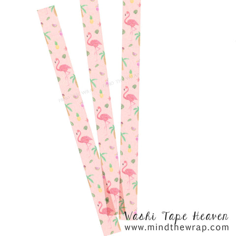 Pink Flamingo Washi Tape - 15mm x 7m - Tropical Theme Flamingos Palm Trees Pineapple  - Planners Decoration Summer Scrapbooking Supply