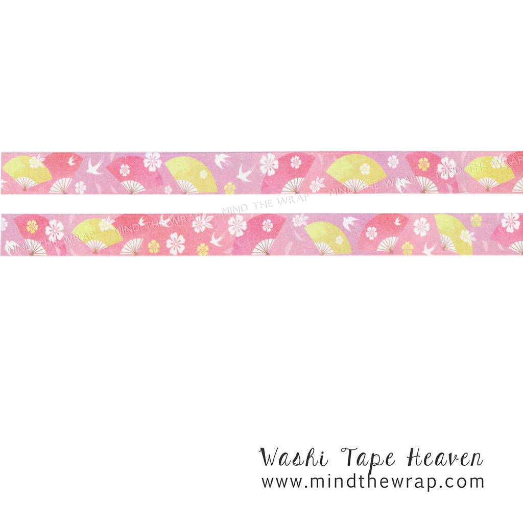 Japanese Fans Washi Tape - 15mm x 7m - Traditional Fans & Cherry Blossoms - Scrapbooking Planners Decoration Card-making Supply