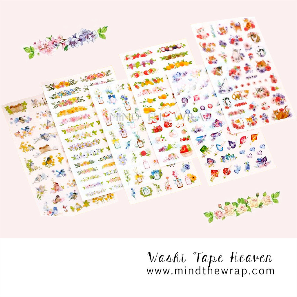 6 sheets - Beautiful Clear Stickers - Birds Flowers Cats Gemstones Fruit & Berries - Planner Stickers Decoration Scrapbooking Supply