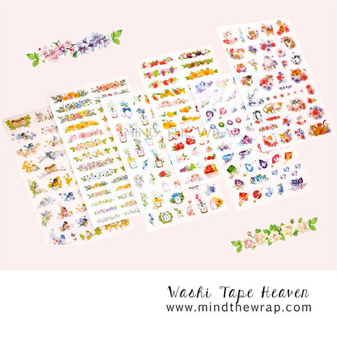 6 sheets - Beautiful Clear Stickers - Birds Flowers Cats Gemstones Fruit & Berries - Planner Stickers Decoration Scrapbooking Supply