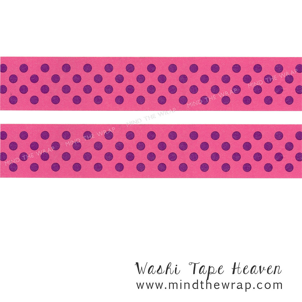 Bold Pink & Purple Polka Dots Washi Tape - extra Wide 38mm x 10m - Gift Wrap Room Decoration Notebooks Box Covers Crafting Supply
