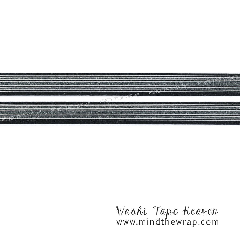 Two-tone Horizontal Stripes Washi Tape - Black & Charcoal Gray - 15mm x 10m -Ribbon Stripe - Planners Decoration Papercraft Supply