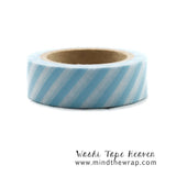 Light Blue Diagonal Stripes Washi Tape - 15mm x 10m - Scrapbooking Decoration Card making Craft Supply Gift wrap