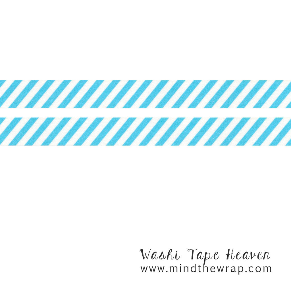Sky Blue Diagonal Stripes Washi Tape - 15mm x 10m - Scrapbooking Decoration Card making Craft Supply Gift wrap