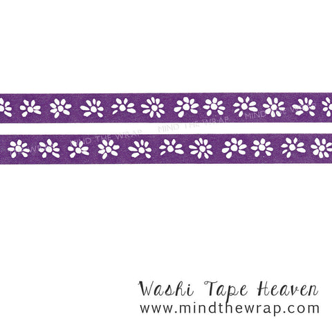 Purple Daisies Washi Tape - 15mm x 10m - Flower Row - Gift Wrap Planners Decoration Scrapbooking Supply