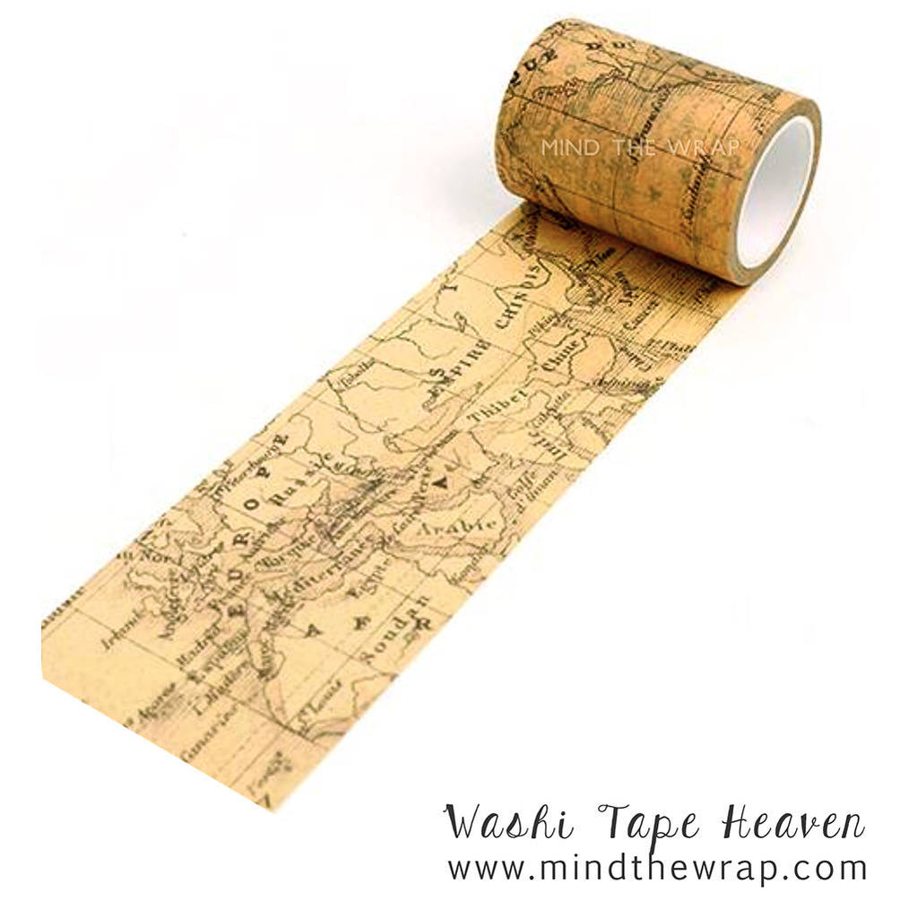 Vintage World Map Washi Tape - Wide 60mm x 8m - Collage Gift Wrap Decoration Card-making Scrapbooking Papercraft Supply