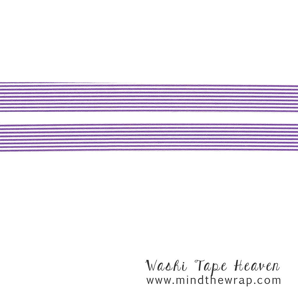 Purple Stripes Washi Tape - 15mm x 10m - Narrow Horizontal Stripe - Scrapbooking Decoration Card making Craft Supply Gift wrap