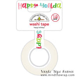 Happy Holidays Doodlebug Washi Tape - 15mm x 36 feet - Christmas Holiday Planners Decoration Scrapbooking Gift Wrapping Supply