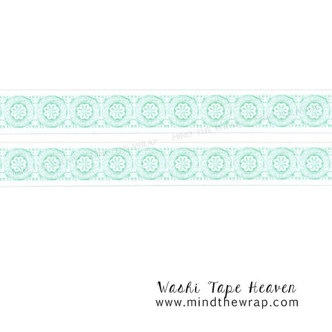 Mint "Medallion Lace" Washi Tape - 15mm x 10m - Floral Doily Circle Motif - Scrapbooking Planners Decoration Card making Supply Gift wrap