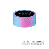 Masté Neon Pink and Blue Chevron Japanese Washi Tape - Zigzag Wave - Vivid Fluorescent UV Reactive Color - 15mm x 7m