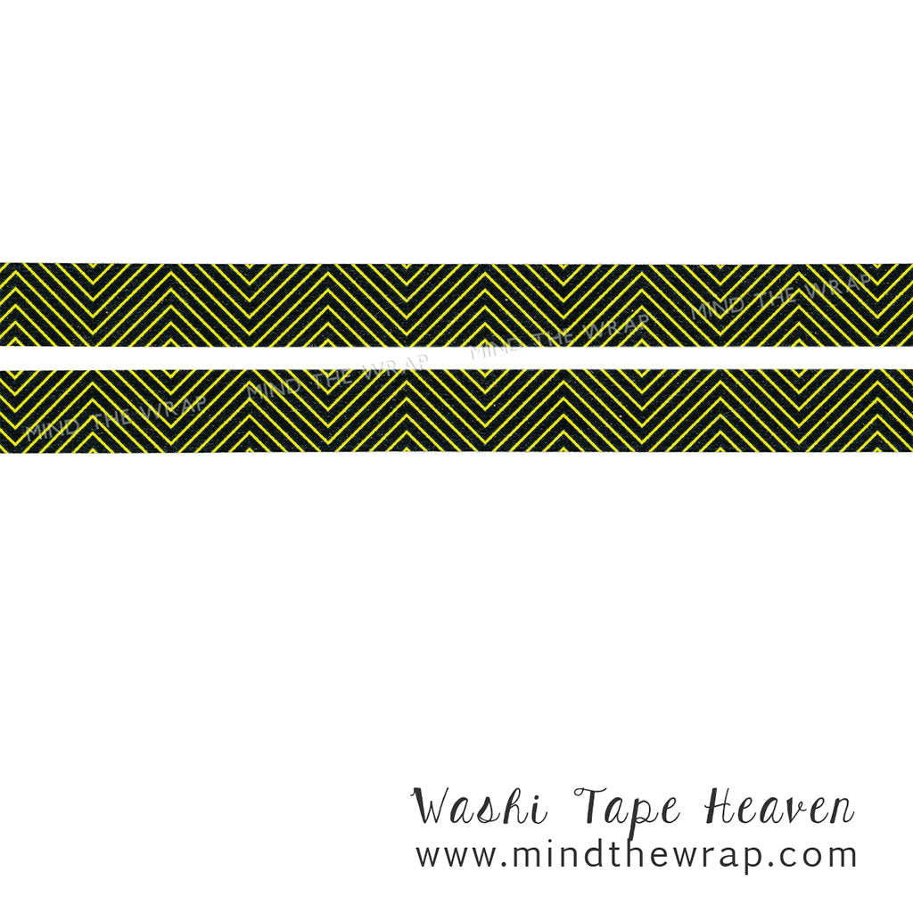 Masté "Chevron" Neon Yellow & Black Japanese Washi Tape - 15mm x 7m Zigzag Wave pattern - Planners Decoration Collage Craft Supply