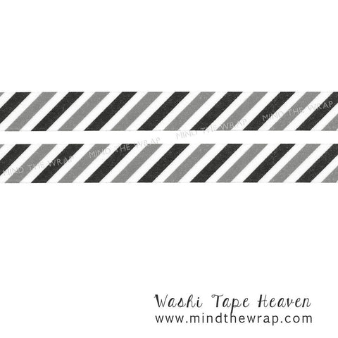 Black and Gray Diagonal Stripes Washi Tape - 15mm x 10m - Two-tone Stripe - Scrapbooking Decoration Papercraft Supply
