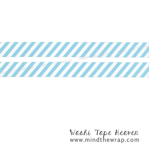 Light Blue Diagonal Stripes Washi Tape - 15mm x 10m - Scrapbooking Decoration Card making Craft Supply Gift wrap