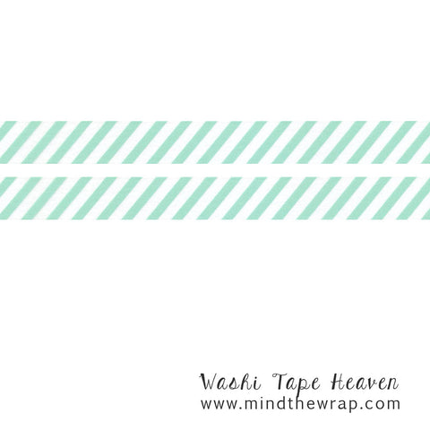 Seafoam Diagonal Stripes Washi Tape - 15mm x 10m - Scrapbooking Decoration Card making Craft Supply Gift wrap