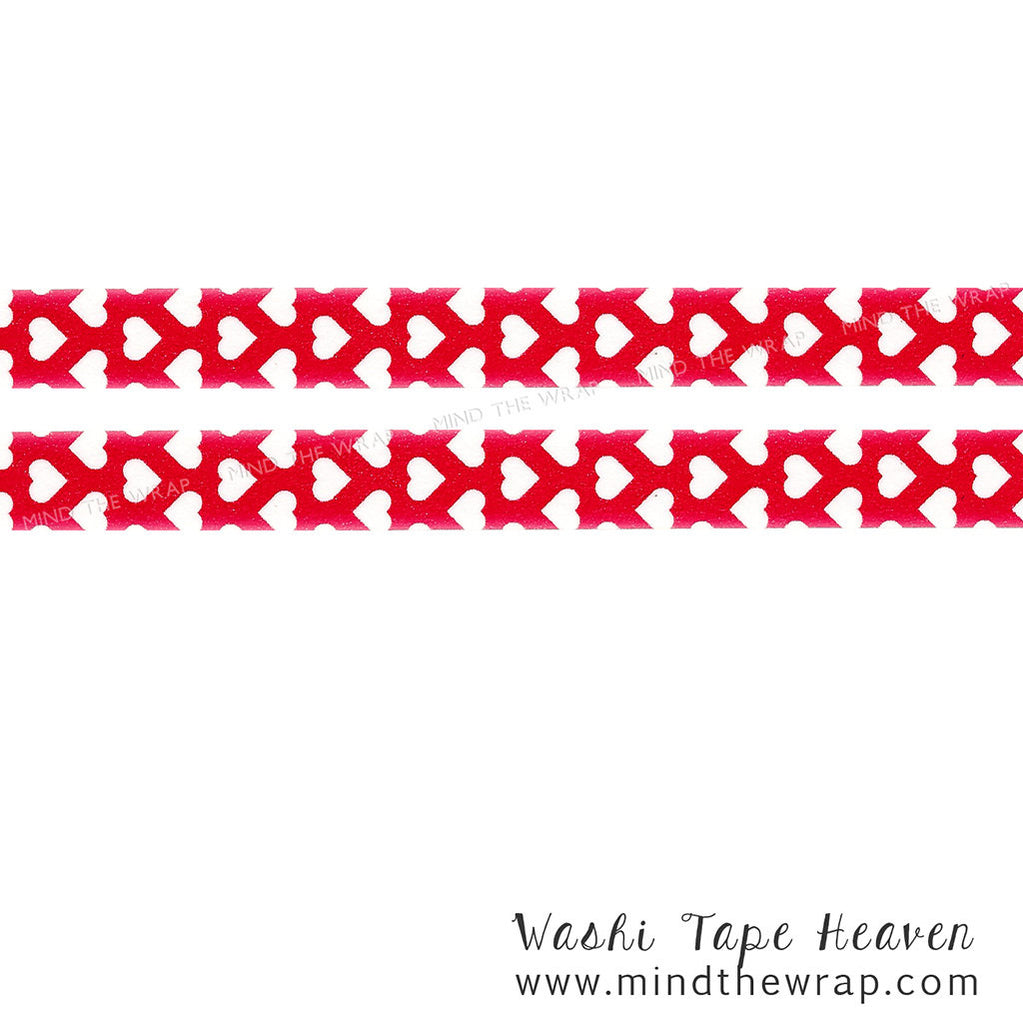 Red Hearts Washi Tape - 15mm x 10m - Scrapbooking Planners Decoration Valentine Card-making Gift wrap