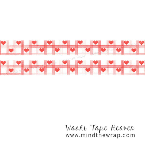 Hearts Plaid Washi Tape - 15mm x 10m -  Scrapbooking Planners Decoration Card-making Gift wrap Collage