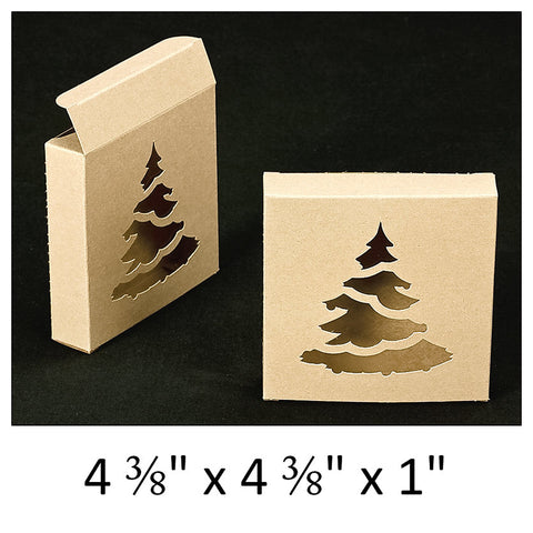 25 - Christmas Tree Window Boxes - 4" Square Natural Kraft - Cookies, Candy, Favor Box - Food Safe - Eco-Friendly Recyclable Made in the USA