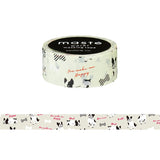 Masté French Bulldog Japanese Washi Tape - Adorable Frenchies - 15mm x 7m - Pale Green Black and White - Dogs Bones Bowties Woof Bow Wow