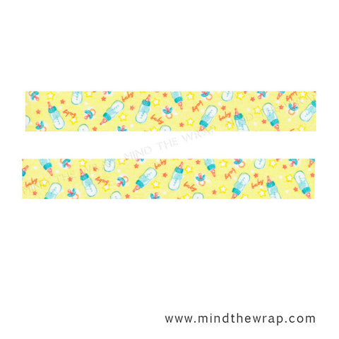 Masté "Baby" Japanese Washi Tape - 15mm x 7m - Baby Bottles Pacifiers Stars - Baby Shower Gift Wrap Scrapbook Layout Planners